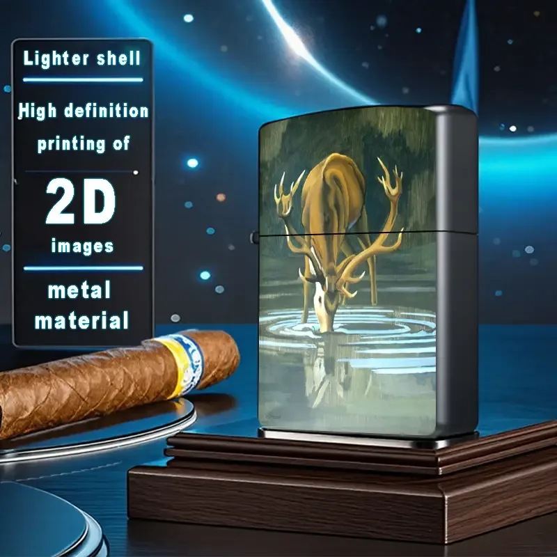 2D Deer Drinking Water in Forest Aluminum Lighter Shell