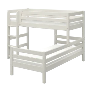 Bunk Bed 143 cm with Ladder and Safety Rail, 90x200 cm, CLASSIC White Washed
