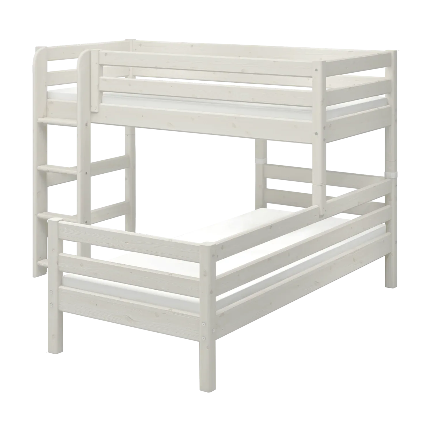 Bunk Bed 143 cm with Ladder and Safety Rail, 90x200 cm, CLASSIC White Washed