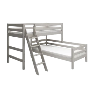 Bunk Bed 143 cm with Ladder and Safety Rail, 90x200 cm, Grey
