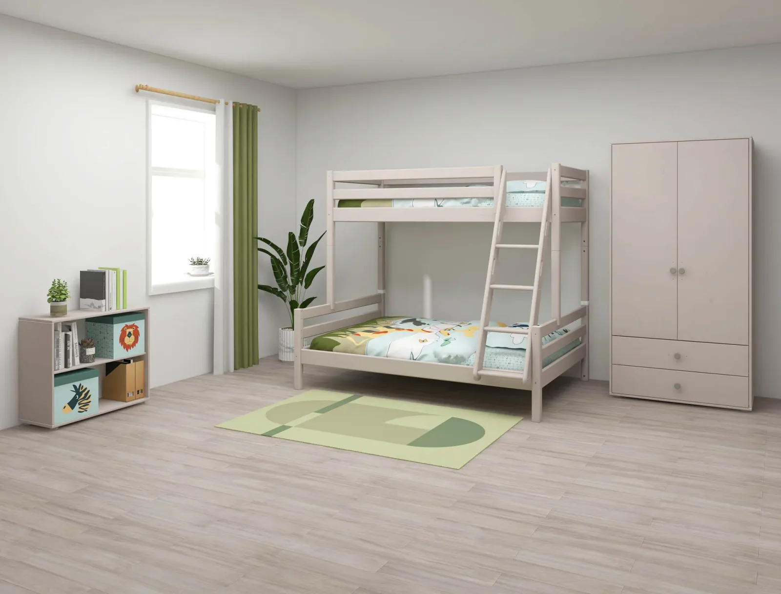 Family Bunk Bed 184 cm with Ladder and Safety Rail, 90/140x200 cm, Grey