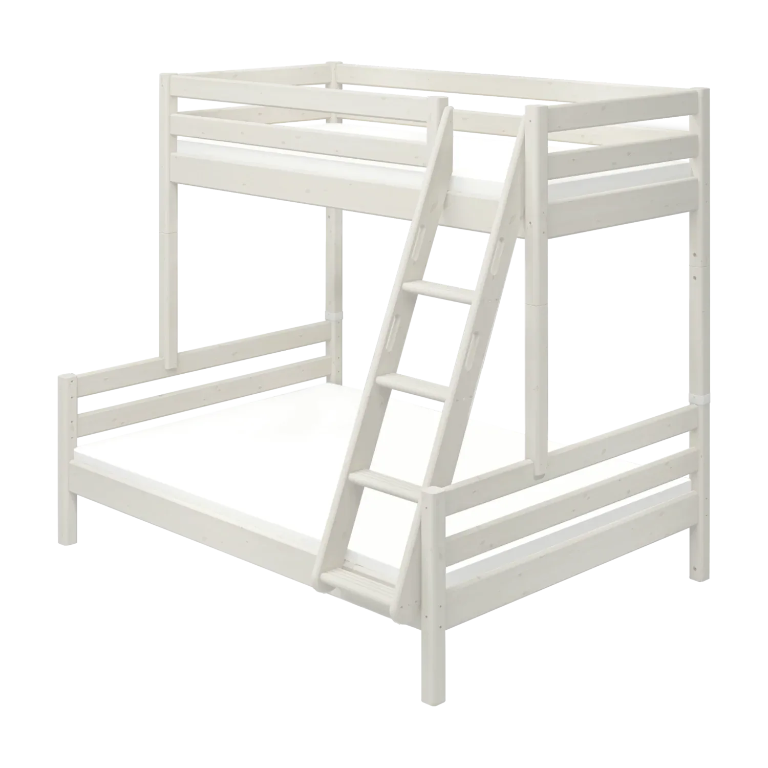 Family Bunk Bed 184 cm with Ladder and Safety Rail, 90/140x200 cm, White