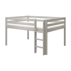 High Bed 120 cm with Ladder and Safety Rail, 140x200 cm, Grey