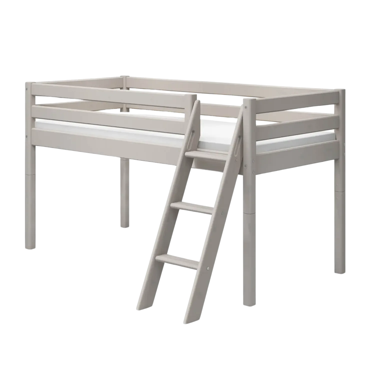 High Bed 120 cm with Ladder and Safety Rail, 90x200 cm, Grey