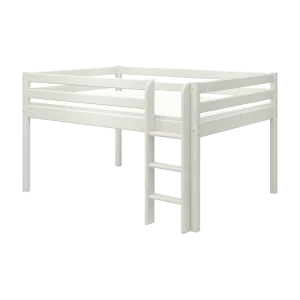 High Bed 120 cm with Safety Rail and Ladder, 140x200 cm, White