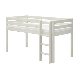 High Bed 120 cm with Safety Rail and Ladder, 90x200 cm, White
