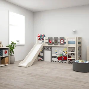 High Bed 120 cm with Slide and Ladder, 90x200 cm, White