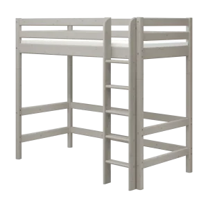 High Bed 184 cm with Safety Rail and Ladder, 90x200 cm, Grey