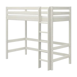 High Bed 184 cm with Straight Ladder and Safety Rail, 90x200 cm, CLASSIC White Washed